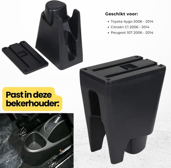Multifunctionele Armsteun - Geschikt voor Toyota Aygo, Peugeot 107 en Citroen C1 (2005-2014) - 7 USB Aansluitingen - Opbergvakken - Bekerhouder