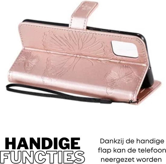 [EOL] Hoesje Vlinders Roze - Geschikt voor OPPO A16 / A16S / A54S - Portemonnee Book Case - Boekje Met Kaarthouder / Pasjeshouder en Magneetsluiting - Booklet Beschermhoes