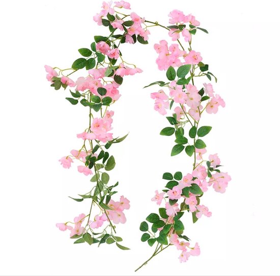 Luxe Bloemenslinger Kersenbloesem - Vol Lichtroze Bloemen - Grote Stijlvolle Bloemenstreng - Voor Interieur, Fietsmand of Stuur - 180 CM Bloemen Roze - Plastic Kunstbloemen Fiets Slinger Tak Sakura