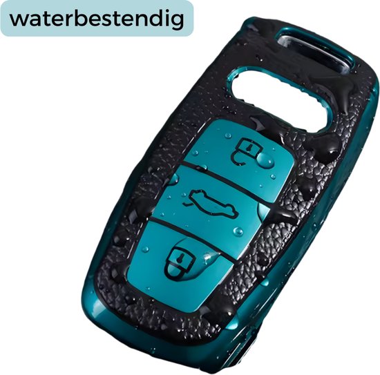 Kunst Leren Sleutelcover - Sleutelhoesje Geschikt voor Audi A3 / A4 / B9 / A6 / C8 / A7 / S7 / 4K / A8 / D5 / S8 / Q7 / Q8 / SQ8 / E-tron / 2018 / 2019 / 2020 / 2021 / 2022  - Zwart met Zilver - Key Cover - Auto Accessoires