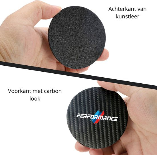 Set van 2 Bekerhouder Inleggers - Performance - Carbon Look - Geschikt voor alle automerken/ universeel - Carbon Bekerhouders Onderzetters - Zwart met Rood - Auto Accessoires
