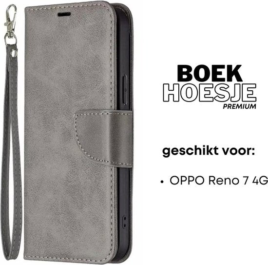 [EOL] Hoesje Grijs - Geschikt voor OPPO Reno 7 4G - Portemonnee Book Case - Boekje Met Kaarthouder / Pasjeshouder en Magneetsluiting - Booklet - Wallet Beschermhoes Kunstleer