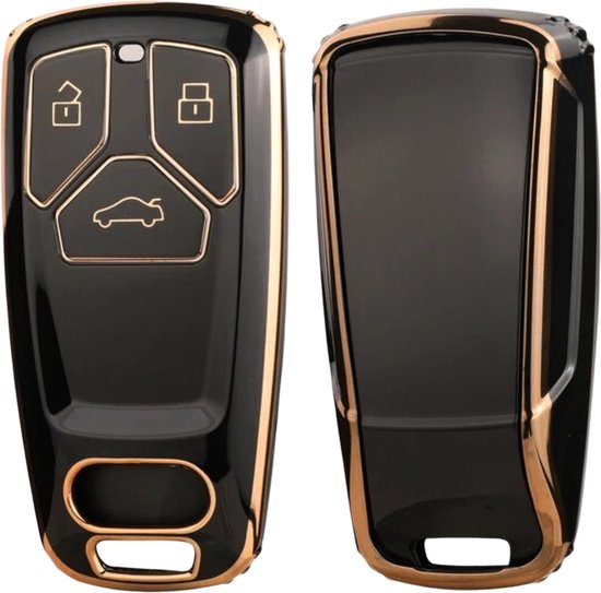 Zachte TPU Sleutelcover - Geschikt voor Audi A4 / A5 / A6 / A7 / S4 / S5 / S6 / Q5 / TT / RS - Zwart met Goud - Sleutel Hoesje Cover - Auto Accessoires