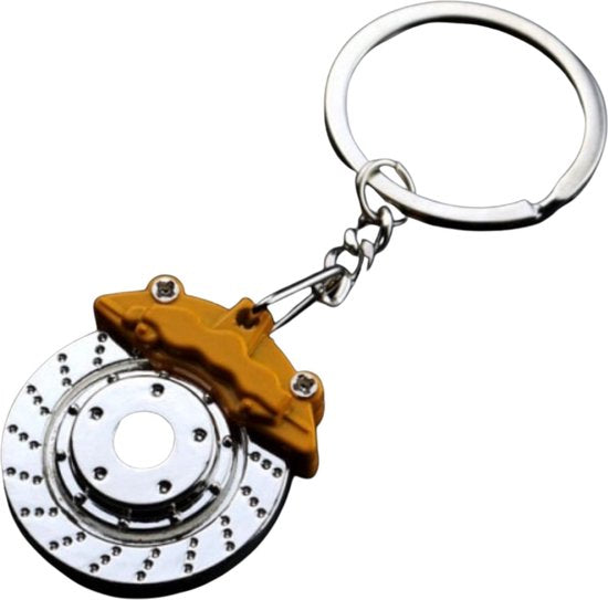 Auto Sleutelhanger - Gele Remklauw op Remschijf - universeel/alle automerken - Keychain Sleutel Hanger Cadeau - Auto Accessoires