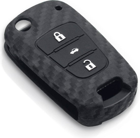 Zachte Carbon Sleutelcover met Knoppen - Geschikt voor Hyundai / Kia - Sleutelhoesje Geschikt voor Hyundai i30 / i25 / i40 / iX25 / Accent / Elantra / Kia Rio - Siliconen Materiaal - Sleutel Hoesje Cover - Auto Accessoires