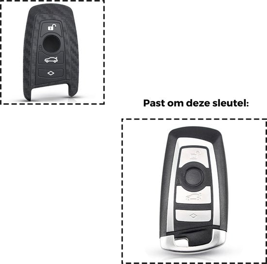 Zachte Carbon Sleutelcover met Knoppen - Sleutelhoesje Geschikt voor BMW 1 serie / 3 serie / 5 Serie / 7 Serie / X1 / X3 / X4 / X5 / F20 / F30 / F31 / F34 / M - Siliconen Materiaal - Sleutel Hoesje Cover - Auto Accessoires