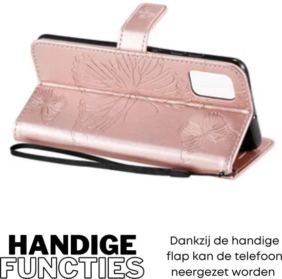 Hoesje Vlinders Roze - Geschikt voor OPPO A57 / A57s - Portemonnee Book Case - Boekje Met Kaarthouder / Pasjeshouder en Magneetsluiting - Booklet Beschermhoes - Boekhoesje
