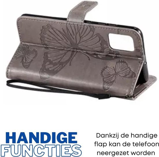 [EOL] Hoesje Vlinders Grijs - Geschikt voor OPPO A16 / A16S / A54S - Portemonnee Book Case - Boekje Met Kaarthouder / Pasjeshouder en Magneetsluiting - Booklet Beschermhoes
