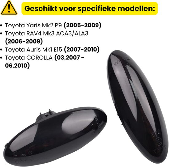 Dynamische LED Richtingaanwijzers - Smoked - Voor Toyota Yaris / Rav 4 / Corolla / Auris - Plug & Play Knipperlichten Zijkant - Set van 2 Knipperlichten met LED streep - Flowing Water Effect