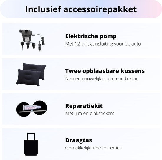 Opblaasbaar Auto Matras - Auto Luchtbed Zwart - Achterbank en Achterbak - Tweepersoons 3-in-1 Universeel Automatras - Inclusief Elektrische Pomp en Accessoires - Kampeer Luchtbed voor Reizen