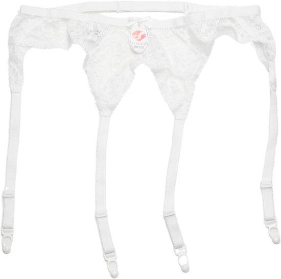 Elbrina Witte Jarretelgordel – Kant – Luxe Garter Belt met 4 Jarretels – Verstelbare Dames Lingerie – One Size – Premium Kwaliteit