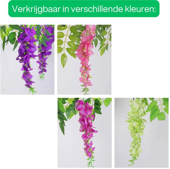 Bloemenslinger Wisteria Paars - Bloemenstreng 1,8 Meter Blauwe Regen - Fietsmand of Stuur - 180 CM Bloemen Blauweregen - Plastic Kunstbloemen Fiets Slinger