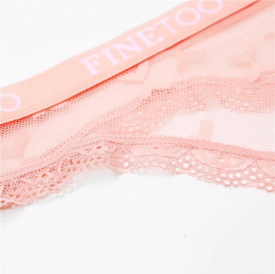 Sexy Dames String - Transparant - Lichtroze - Roze Dames Lingerie / Ondergoed Set - Maat M