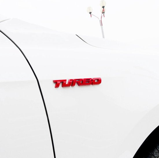 Auto Embleem Turbo - Glossy Rood - Zelfklevende Badge - Sport Logo - universeel/alle automerken - voor Achterklep - Auto Accessoires