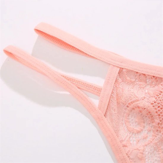 [EOL] Sexy Dames String met Kant - Roze - Vrouwen Lingerie / Ondergoed - Maat L