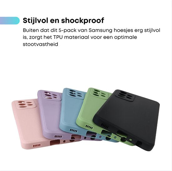 5 Pack - Hoesje Geschikt voor Samsung Galaxy A52 / A52S - 5x Siliconen Shock Proof Case - Stevige TPU Cover - Multipack met Groen, Zwart, Blauw, Roze en Paars