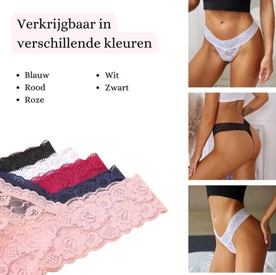 Dunne String met Kant - Doorzichtig - Zwart - Sexy, Licht en Comfortabel - Dames Lingerie / Ondergoed - Maat L