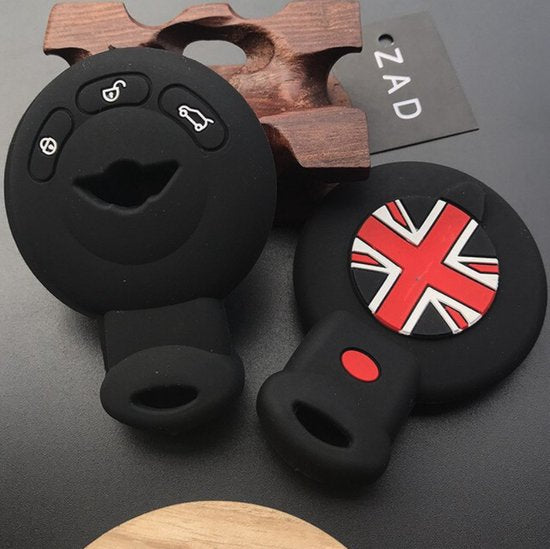 Siliconen Sleutelcover - Zwart Sleutelhoesje voor Geschikt voor Mini Cooper / Cooper S / Roadster / R55 / R56 / R57 / R58 / R59 - Sleutel Hoesje Keycover met Engelse Vlag - Auto Accessoires