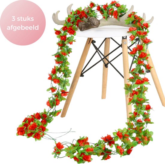 Bloemenslinger 42 Mini Bloemen - Rood - Kunstbloemen Slinger voor Decoratie - Bloemenslinger Fietsmand of Stuur - 230 CM - Kunst Kamer of Fiets Decoratie - Klimop Rozen