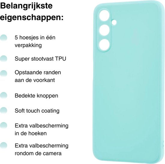 5 PACK - Hoesje Geschikt voor Samsung Galaxy S23 FE - 5x Siliconen Shock Proof Case - Zwart + 4 Kleuren - Stevige TPU Cover - Multipack Gemixte Kleuren