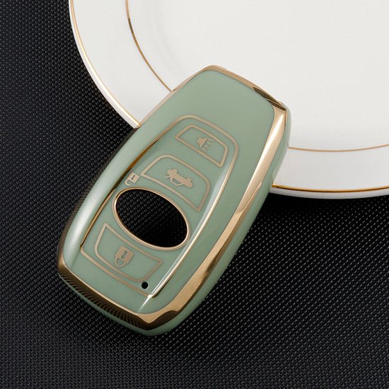 [EOL] Zachte TPU Sleutelcover Groen - Gouden Randen - Sleutelhoesje Geschikt voor Subaru Forester / Legacy / Outback - Sleutel Hoesje Cover - Auto Accessoires