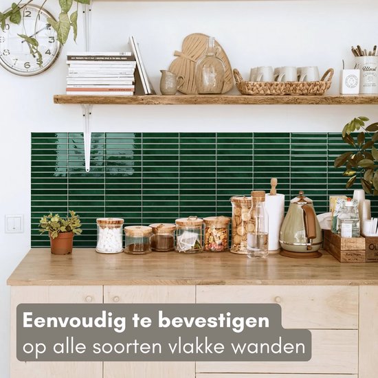 Solusia Zelfklevende Plaktegels - Groen – 10 Hoogwaardige Plaktegels voor Wand – Waterdichte Wandpanelen voor Keuken, Badkamer en Toilet – 30 x 30 cm – Makkelijk aan te brengen - Tegeltjes Tegelstickers - Smal Patroon