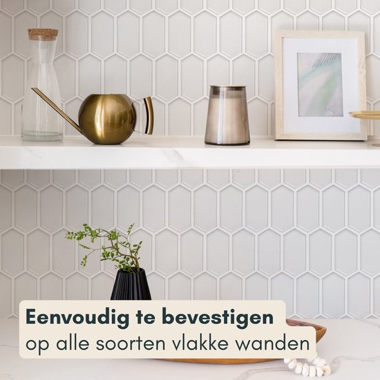Solusia Zelfklevende Plaktegels Wit – 10 Luxe Plaktegels voor Wand – Waterdichte Wandpanelen voor Keuken, Badkamer en Toilet – 30 x 30 cm – Makkelijk aan te brengen - Tegeltjes Tegelstickers - Hexagon Honeycomb