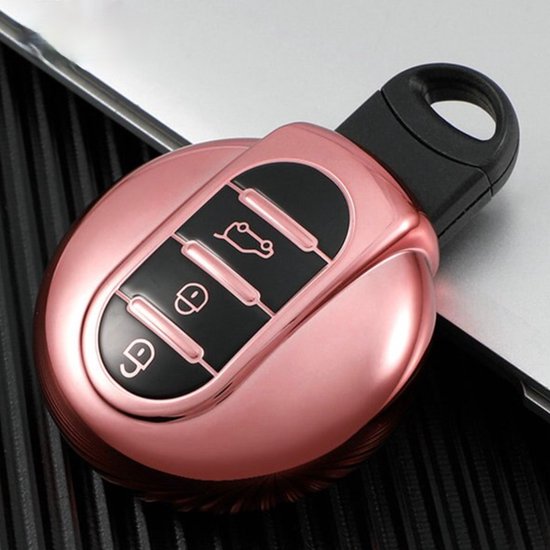 Zachte TPU Sleutelcover - Metallic Chroom Roze - Sleutelhoesje Geschikt voor Mini Cooper / Cooper S / Clubman / Countryman - Sleutel Hoesje Cover - Auto Accessoires