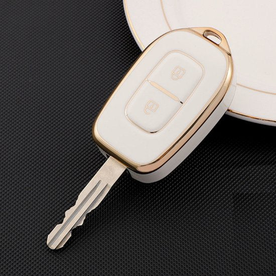 Zachte TPU Sleutelcover - Geschikt voor Renault / Dacia - Metallic Wit Goud - Sleutelhoesje Geschikt voor Renault Clio / Captur / Scenic / Laguna / Duster / Logan / Sandero - Flexibele Sleutel Cover - Sleutel Hoesje - Auto Accessoires
