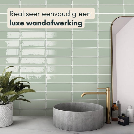 Solusia Zelfklevende Plaktegels - Grijsgroen – 10 Luxe Plaktegels voor Wand – Waterdichte Wandpanelen voor Keuken, Badkamer en Toilet – 25,4 x 25,4 cm – Makkelijk aan te brengen - Tegeltjes Tegelstickers