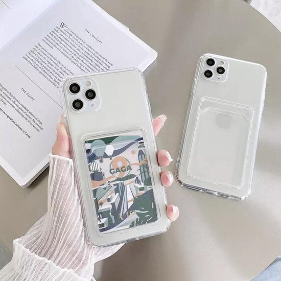 Transparant Hoesje met Kaarthouder - Geschikt voor Apple iPhone 12 Pro Max - Doorzichtige Shockproof Case met Pasjeshouder - TPU Hoes met Vakje voor Pasje - Card Case