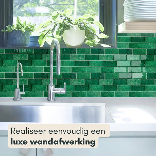 Solusia Zelfklevende Plaktegels - Groen – 10 Luxe Plaktegels voor Wand – Waterdichte Wandpanelen voor Keuken, Badkamer en Toilet – 30 x 21 cm – Makkelijk aan te brengen - Tegeltjes Tegelstickers Mozaïek
