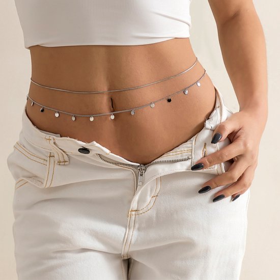 Belly Chain - Zilver met Hangertjes - Buikketting Zilverkleurig - Zomerse Tailleketting - Heupketting Dames - Dubbele Buik Ketting
