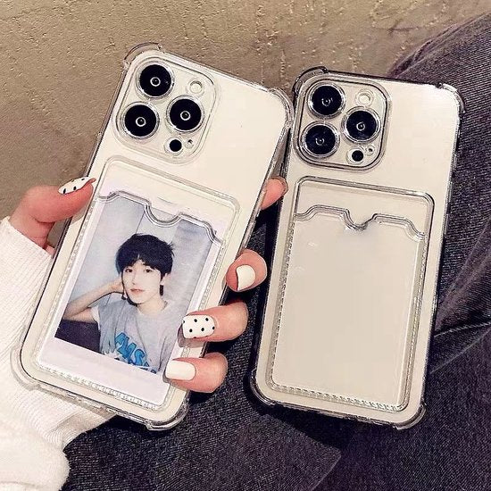 Transparant Hoesje met Kaarthouder - Geschikt voor Apple iPhone 14 Pro Max  - Doorzichtige Shockproof Case met Pasjeshouder - TPU Hoes met Vakje voor Pasje - Card Case