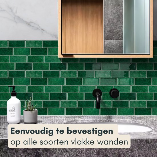 Solusia Zelfklevende Plaktegels - Groen – 10 Luxe Plaktegels voor Wand – Waterdichte Wandpanelen voor Keuken, Badkamer en Toilet – 30 x 21 cm – Makkelijk aan te brengen - Tegeltjes Tegelstickers Mozaïek