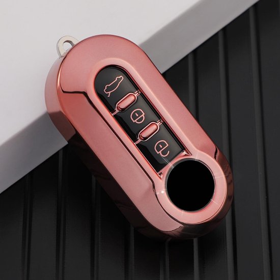 Zachte TPU Sleutelcover - Roze Metallic - Sleutelhoesje Geschikt voor  Fiat 500 / 500L / 500X / 500C / Abarth / Panda / Punto / Stilo - Sleutel Hoesje Cover - Auto Accessoires