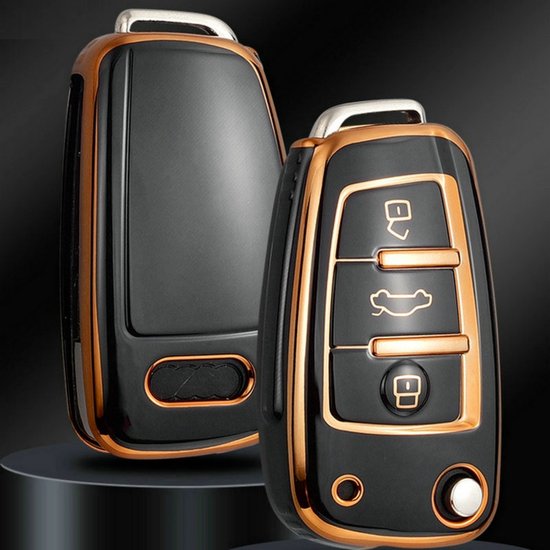 Zachte TPU Sleutelcover - Sleutelhoesje Geschikt voor Audi A1 / A3 / A5 / A6 / Q3 / Q5 / S3 / S5 / RS - Zwart Metallic - Sleutel Hoesje Cover - Auto Accessoires