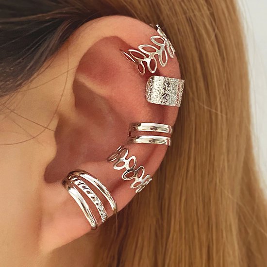 Set van 5 - Fake Helix Zilver - Nep Piercing - Klem Oorbellen Oorpiercing - Nep Helix - Ringetje Zilver - Metaal