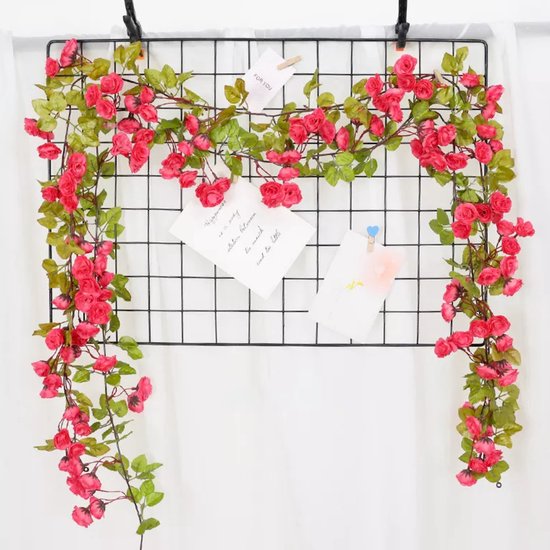 Bloemenslinger Fiets en Interieur - 69 Mini Rozen Roze - Stijlvolle Bloemenstreng voor Fietsmand of Stuur - 180 CM Bloemen - Plastic Kunstbloemen Fiets Slinger