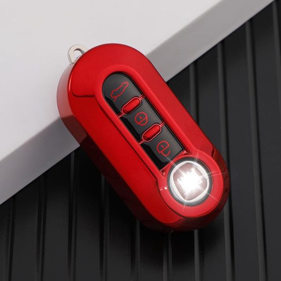 Zachte TPU Sleutelcover - Rood Metallic - Sleutelhoesje Geschikt voor Fiat 500 / 500L / 500X / 500C / Abarth / Panda / Punto / Stilo - Sleutel Hoesje Cover - Auto Accessoires