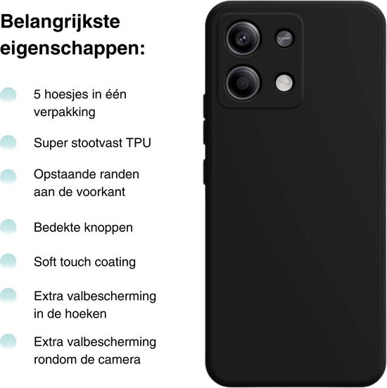 5 PACK - Hoesje Geschikt voor Xiaomi Redmi Note 13 5G - 5x Siliconen Shock Proof Case - Zwart + 4 Kleuren - Stevige TPU Cover - Multipack Gemixte Kleuren