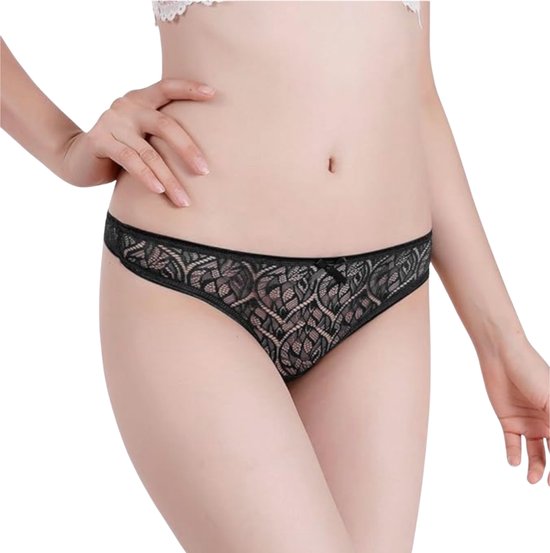 Kanten Dames String - Roze - Kant Met Strikje - Comfortabel Vrouwen Ondergoed / Lingerie - Sexy Slip / Onderbroek - Maat XL