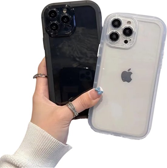 Shockproof Hoesje Geschikt voor Apple iPhone 15 Pro - Zwart Transparant - Stevige Shockproof Case met Camera Bescherming - Backcover - Telefoonhoesje