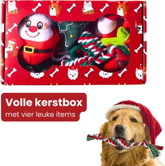 Kerst Gift Box voor Honden - Hondenspeeltjes Set - Complete Huisdier Cadeauset - Met Trekspeeltjes, Knuffels en Kauwspeeltjes - Puppy Speeltjes