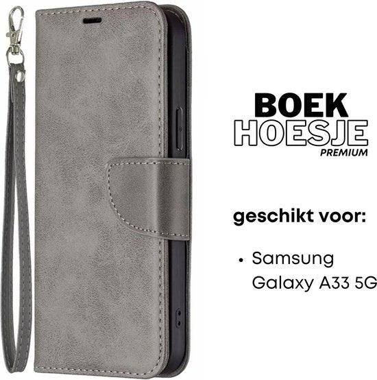 [EOL] Hoesje Grijs - Geschikt voor Samsung Galaxy A33 5G - Portemonnee Book Case - Boekje Met Kaarthouder / Pasjeshouder en Magneetsluiting - Booklet - Wallet Beschermhoes Kunstleer