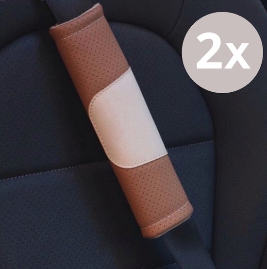 Luxe Gordel Covers - Set van 2 Gordelhoezen - Bruin Leather Look - Zachte Gordel Hoes Beschermer - Ook voor Kinderen - Geschikt voor alle automerken/ universeel - Auto Accessoires - Gordelhoes Gordelbeschermer