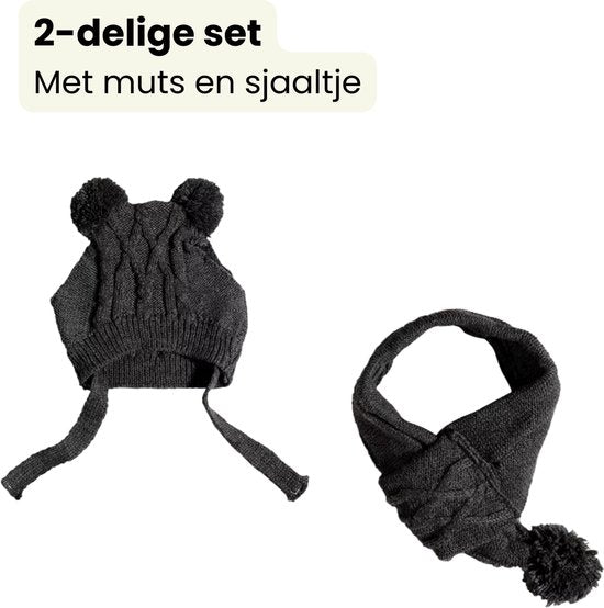Winter Setje Hond - Kerst - 2 Delig - Sjaal en Muts - Zwart - Geschikt voor Honden - Winter Pakje - Hondenkleding - Maat M