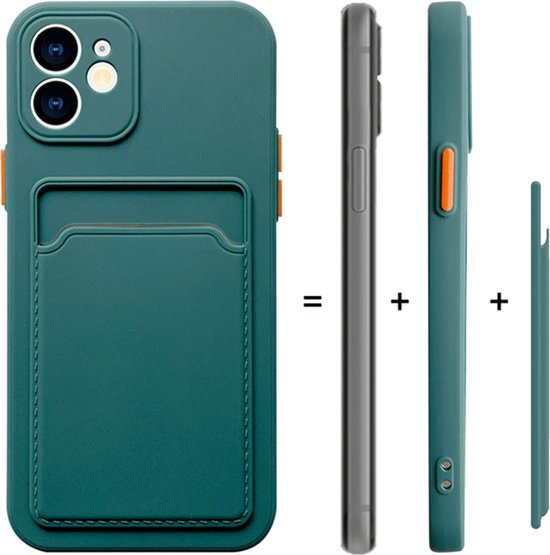 Set van 2 - Stevig TPU Hoesje - Geschikt voor Apple iPhone 16 - Met Kaarthouder - Donkergroen & Donkerblauw - Shockproof Case met Pasjeshouder - TPU Hoes Met Vakje Voor Pasje - Card Case Back Cover