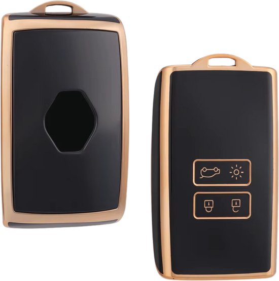 Zachte TPU Sleutelcover - Sleutelhoesje Geschikt voor Renault Koleos / Scénic 4 / Arkana / Captur / Mégane / Talisman / Espace / Clio / Zoë / Dacia Sandero - Zwart met Goud - Key Cover - Auto Accessoires