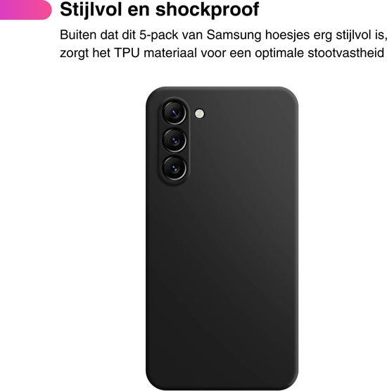 5 Pack - Hoesje Geschikt voor Samsung Galaxy S23 - 5x Siliconen Shock Proof Case - Zwart + 4 Kleuren - Stevige TPU Cover - Multipack Gemixte Kleuren